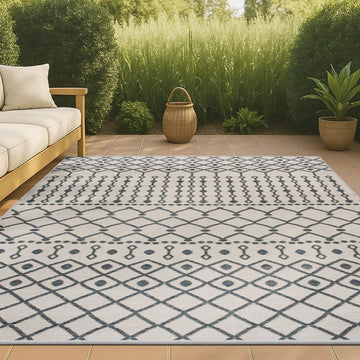 Zana Modern Geometric Moroccan Reversible Machine-Washable Indoor/Outdoor Area Rug